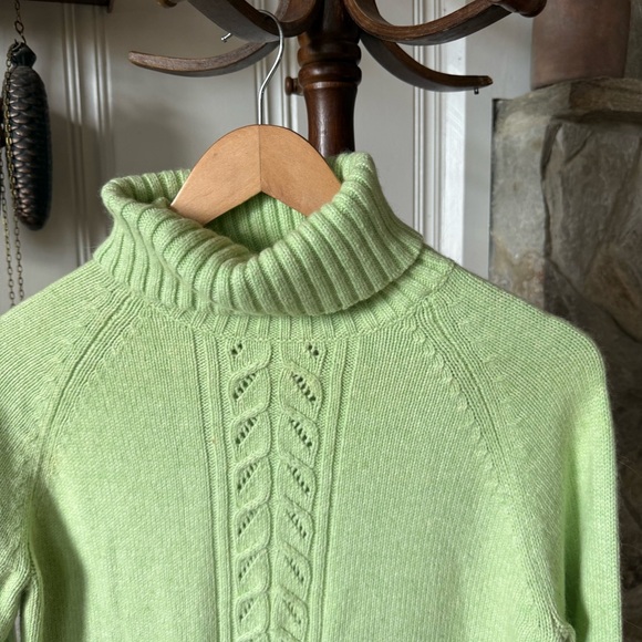 Y2K Cotton & Angora Knit Green Turtleneck Sweater women’s Medium - Picture 2 of 4